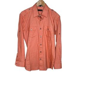 Jared Lang Vibrant Orange Herringbone Shirt size medium linen